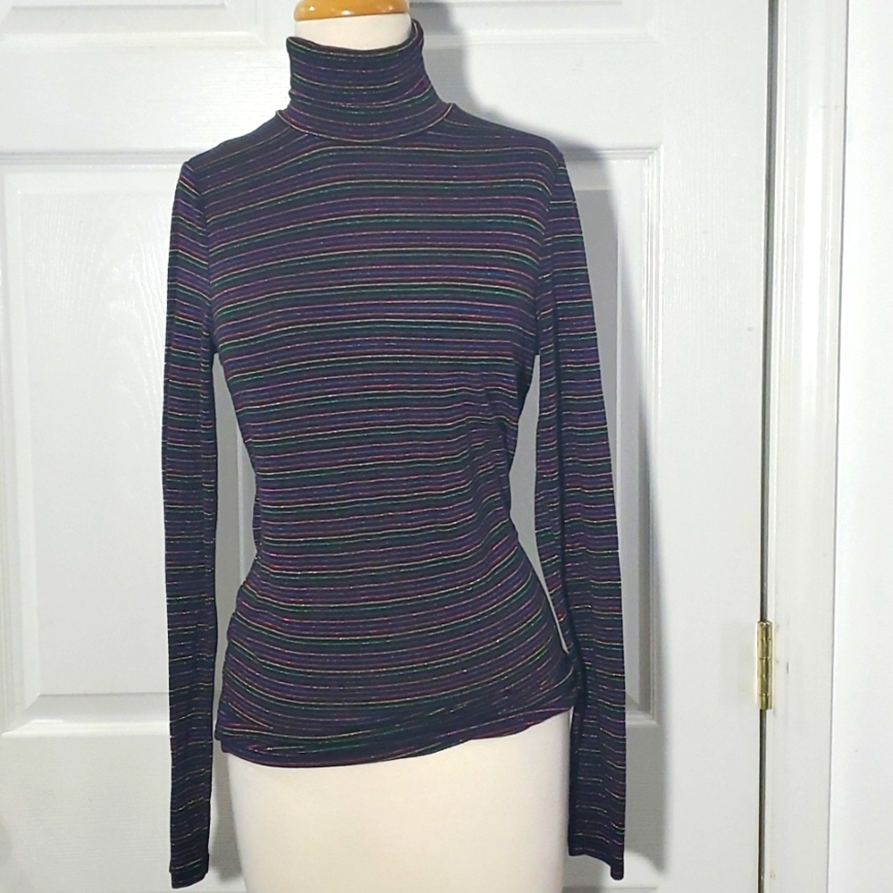 Rainbow Glitter Turtleneck Stretch Small